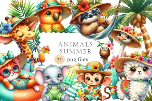Download Summer Watercolor Clipart Cute Animals - Watercolor Collection