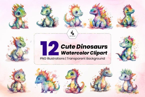 Download Cute Dinosaur Watercolor Clipart Bundle - Watercolor Collection
