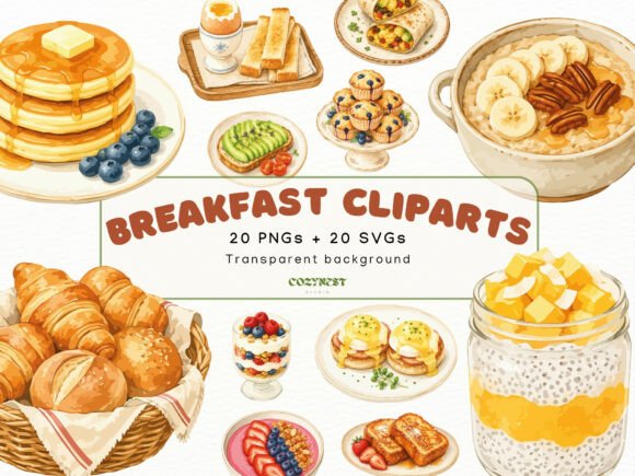 Download Breakfast Watercolor Cliparts, Food PNG - Watercolor Collection