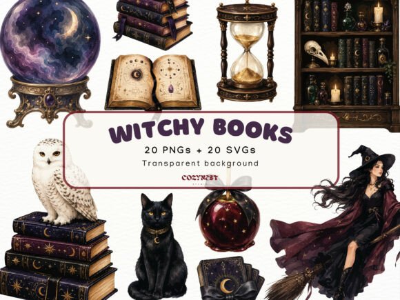 Download Witchy Books Watercolor Clipart, Fantasy - Watercolor Collection