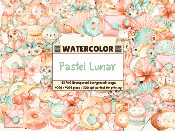 Download Pastel Lunar Watercolor Clipart - Watercolor Collection
